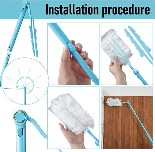 Colingmill 4 Pcs 3 ft Replacement Handles Compatible with Duster Refills, Extendable Long Extended Handle Only, Adjustable Length for Ceiling Fans, Blinds, Shelves, Windows (Sky Blue)