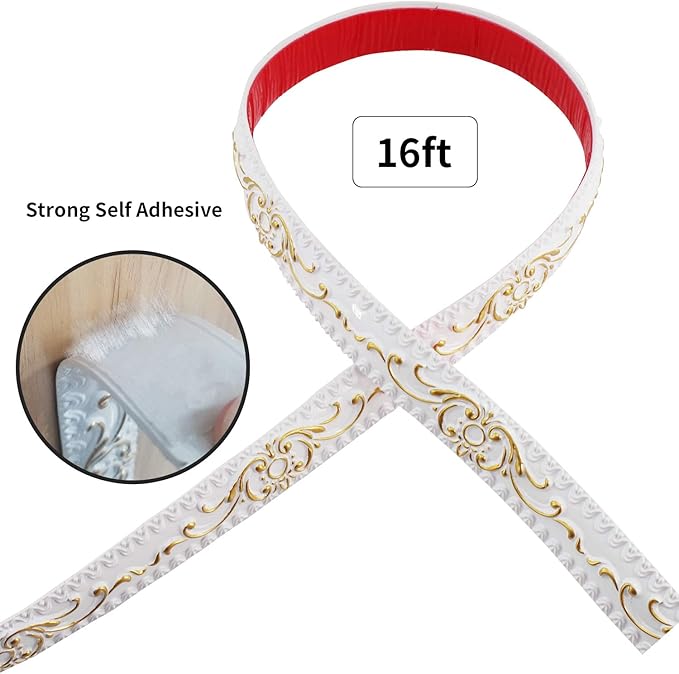 NeatiEase Flexible Molding Trim Wall Trim Self Adhesive, 16.4 Feet Peel and Stick Mirror Frame Border, Waterproof Bathroom Decor, Home Decor (Gold)
