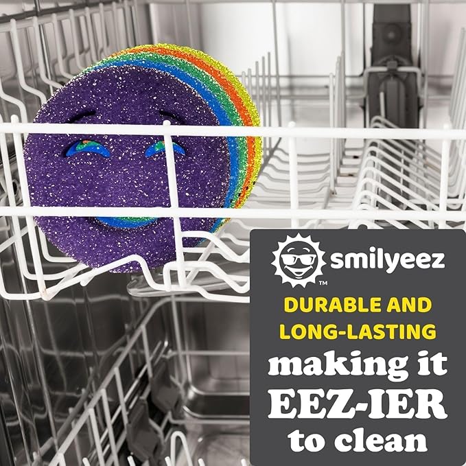 Smilyeez Scrub Moji Duo Scrubbing Sponge (Set of 3) Dual-Sided Scrub Sponges Multipurpose Sponge Scratch-Free Stain and Odor Resistant