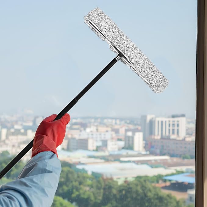 Telescopic Window Squeegee and Stainless Steel Glass Wiper, Extendable Shower Mirror Cleaner for Bathroom, Car, and Home Window Cleaning Tool