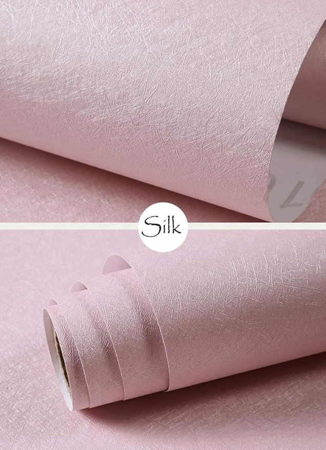 Cohoo Home Silk Pink Wallpaper Peel and Stick Contact Paper Pink Textured Silk Wallpaper for Bedroom Self Adhesive Removable Wall Sticky Paper Girls Room Drawer Liner Waterproof 15.7inW 393inL