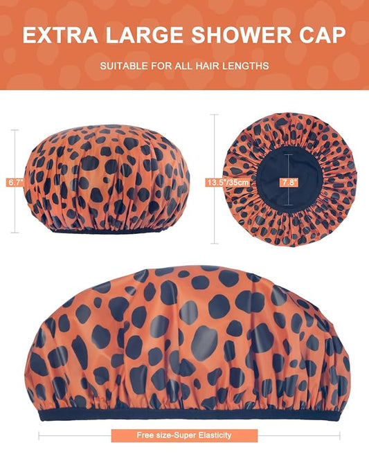 Auban Shower Cap, Shower Cap for Women Terry Cloth Lined EVA Exterior Reusable Double Layer Waterproof, Large Bath Hair Cap for All Hair Lengths, Hotel Travel Essentials Accessories Deep Conditioning