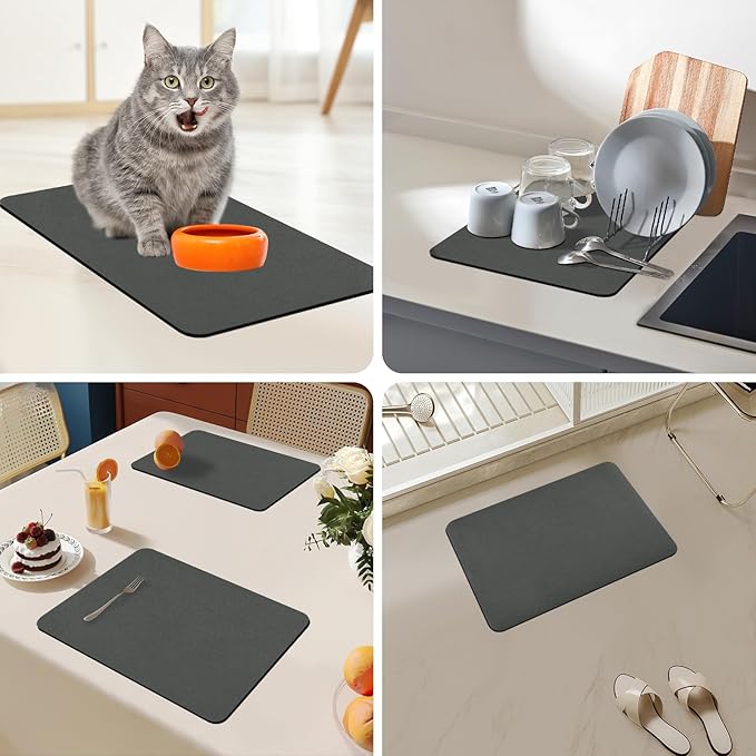 Bloss Coffee Mat, Dish Drying Mat for Multiple Usage, Coffee Bar/Maker Mat, Kitchen Counter Mats, Absorbent Hide Stain Rubber Backed Dish Drying Pad(12.2"x19.7", Dark Gray)