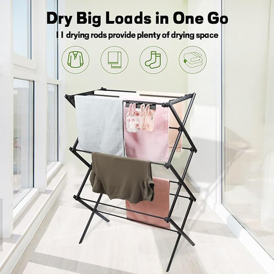3 Tiers Foldable Clothes Drying Rack, Vertical Laundry Rack Portable and Collapsible for Storage Indoor Outdoor,Piano Black