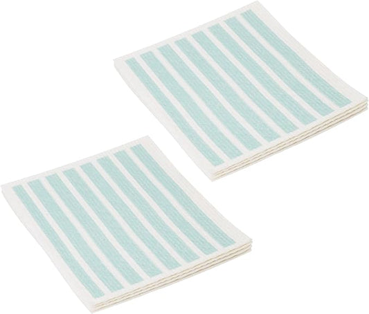 Martha Stewart Swedish Kitchen Absorbent Sponge Dish Cloths, Teal Stripes, 8 Count