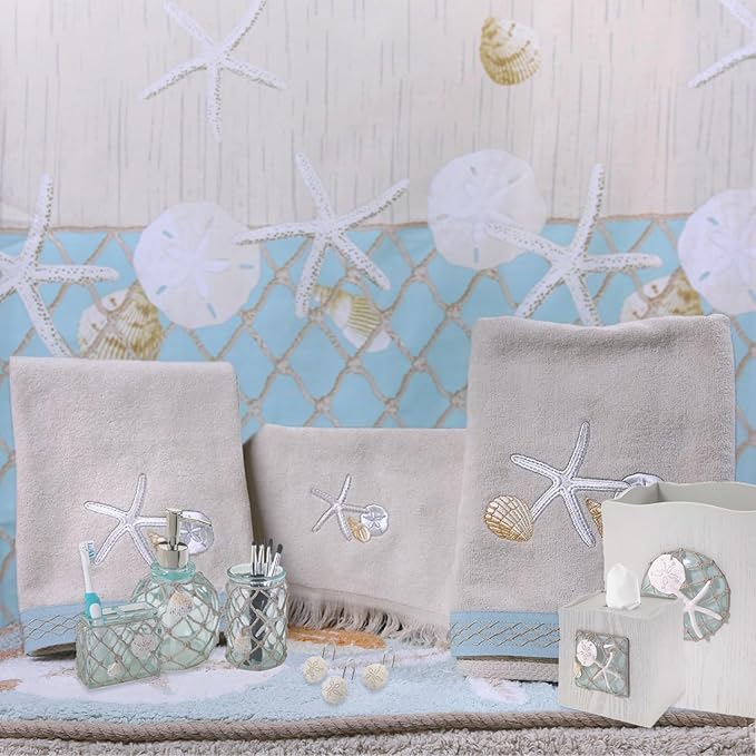 Avanti Linens - Covered Jar, Resin Countertop Organizer, Beach Inspired Bathroom Accessories (Seaglass Collection)