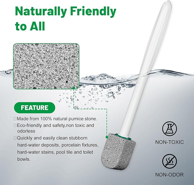 Pumice Stone Toilet Bowl Cleaner,Bathroom Cleaner Brush Toilet Wand Refills with 30CM Long Handle for Remove Hard Water Stains with 1 Wand+ Pumice Stones (10 Pack Stone)