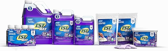 Camco TST MAX RV Toilet Treatment - Formaldehyde Free - Breaks Down Waste And Tissue - Septic Tank Safe - Treats up to 8-40 Gallon Holding Tanks -Lavender Scent, (8) 4 oz Bottles (41551)