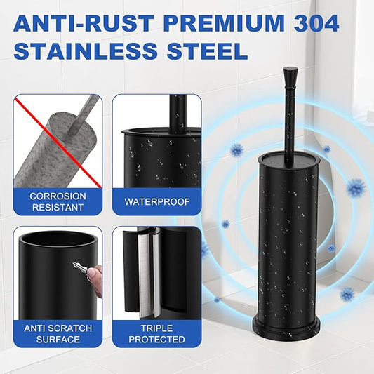 Toilet Brush and Holder Set:304 Stainless Steel Heavy Duty Toilet Bowl Brush,Removable Inner Bowl and Splash Protection,Bathroom Toilet Brush-Dense Bristles for Through Cleaning