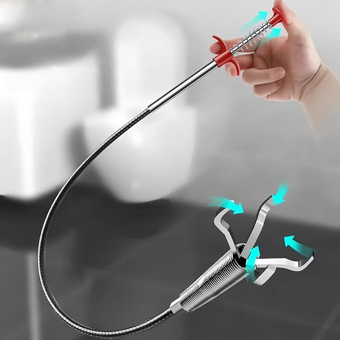 Drain Snake Cleaner Tool, 65 Inch Flexible Spring Auger with Claw, Universal Drain Clog Remover for Kitchen Sink, Bathroom, Toilet