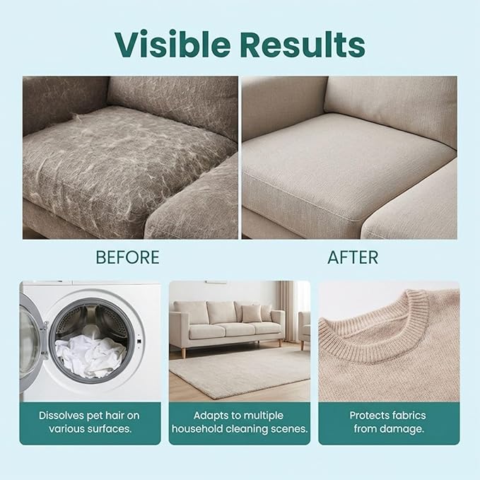 Pet Hair Dissolving Agent, Easy Application, 100g, Multipurpose Hair Cleaner, Odor And Stain Remover, Safe Formula, For Clothes Laundry Odor Stains