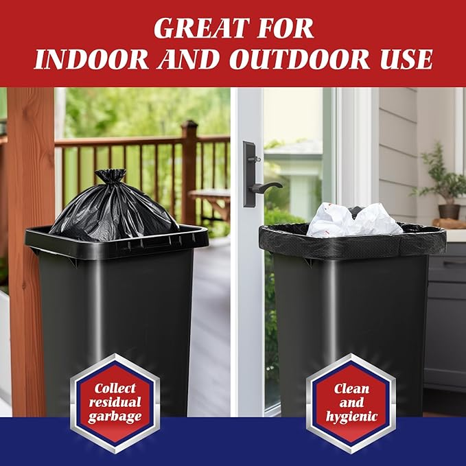 Teivio Trash Bags, 55-60 Gallon, 20 Count, Black, for Bathroom, Office, Industrial, Commercial, Janitorial, Municipal, Recycling