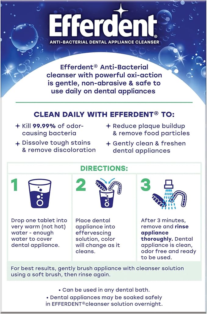 Efferdent Retainer Cleaning Tablets, Denture Cleaning Tablets for Dental Appliances, Minty Fresh & Clean, 126 Count (Pack of 2)