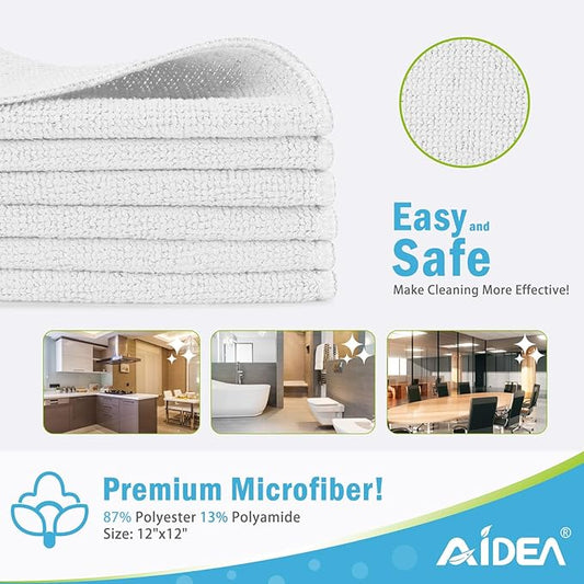 AIDEA Microfiber Cleaning Cloth White 100PK, Soft Microfiber Towels for Cars, Absorbent Cleaning Rags, Lint-Free Streak-Free Wash Cloths for House, Kitchen, Window, 11.5"×11.5"