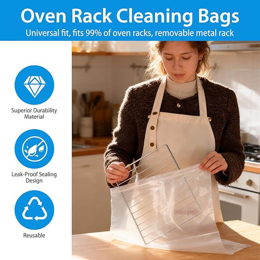 5 Pack Heavy Duty Reusable Oven Rack Cleaner Bags, Leak-Resistant PE Bags for Deep Soaking Grill Grates & BBQ Racks, No Cleaner Included