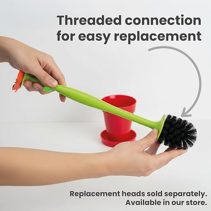 Vigar Flower Power Toilet Brush and Holder Set, Toilet Bowl Cleaner with Daisy-Shaped Handle, Flowerpot Base and Saucer, for House and Bathroom, Red