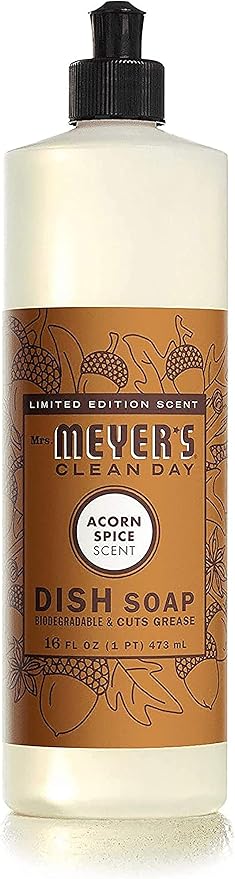 Mrs. MEYER'S Liquid Dish Soap, Acorn Spice Scent, 12 FL OZ Bottle (Pack of 2)