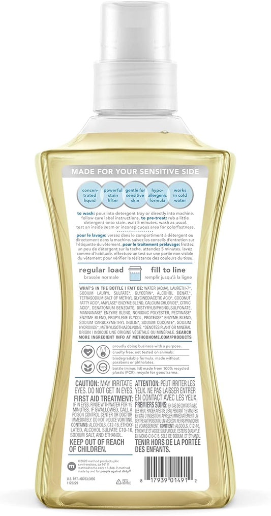 Method Liquid Laundry Detergent; Fragrance Free + Clear; Stain Remover; 66 Loads per 53.5 fl oz bottle; (Pack of 1)