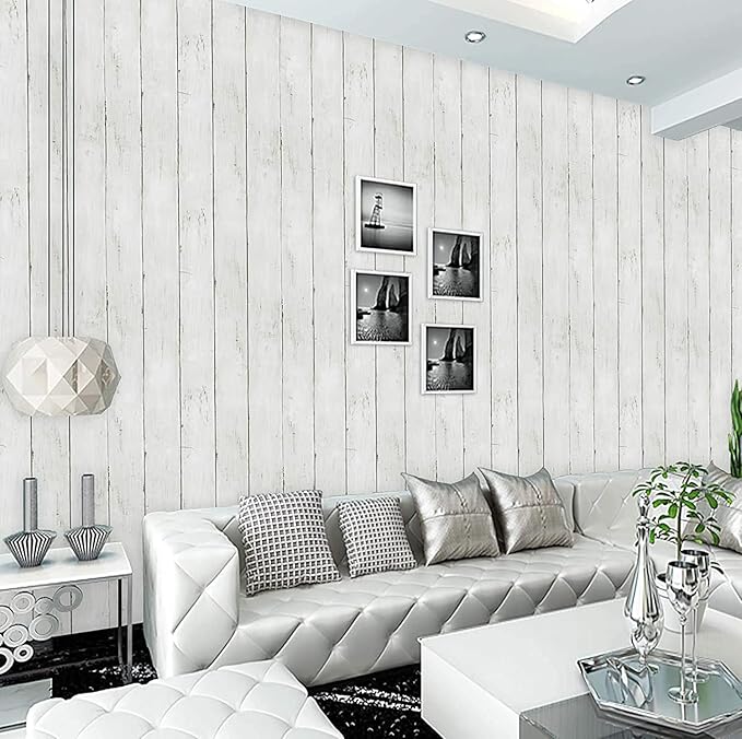 CiCiwind 590 in x17.7 in White Wood Peel and Stick Wallpaper Removable Vintage Wood Plank Wall Paper Self Adhesive Decorative Wall Covering