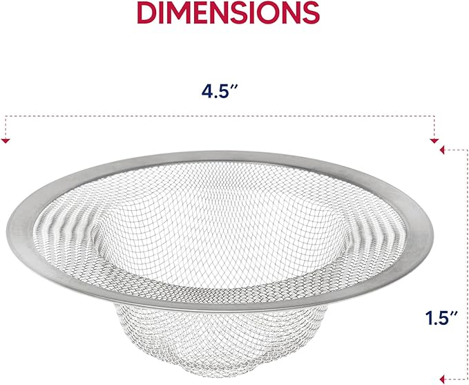HIC Kitchen Mesh Sink Strainer, 18/8 Stainless Steel, Set of 2, 4.5-Inches