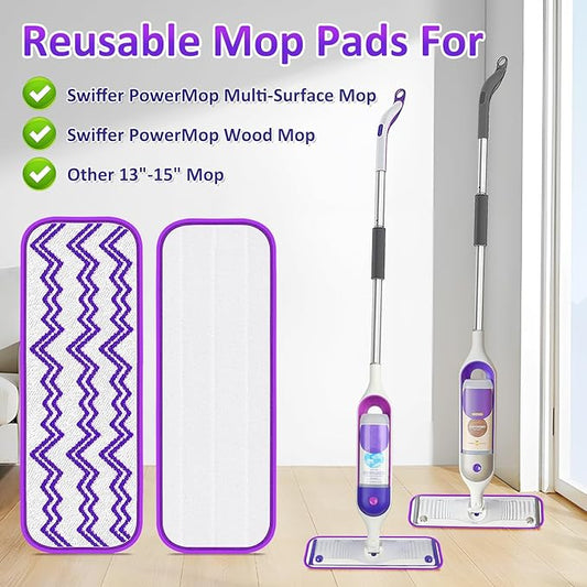 Reusable Mop Refills Pads for Swiffer PowerMop - 7 Pack Microfiber Wet Pads 15" Washable Mopping Cloths for Multi-Surface & All Types of Floors, White