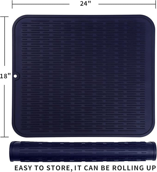 MicoYang Silicone Dish Drying Mat for Multiple Usage,Easy clean,Eco-friendly,Heat-resistant Silicone Mat for Kitchen Counter or Sink,Refrigerator or Drawer Liner Navy Blue 2XL 24 inches x 18 inches