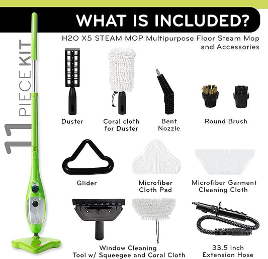 H2O X5 Steam Mop & Handheld Steam Cleaner | 5-in-1 Floor Steamer | Hardwood, Tile & Laminate Cleaner | Carpet Glider Included | Grout, Window & Garment Attachments