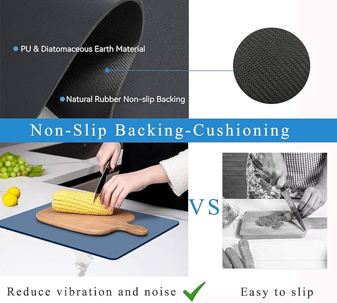 Dish Drying Mat for Kitchen Counter,Drying Mat for Dish Rack,Absorbent Hide Stain Rubber Mat,Coffee Mat, Kitchen Counter Mat (Blue, 12"x19")