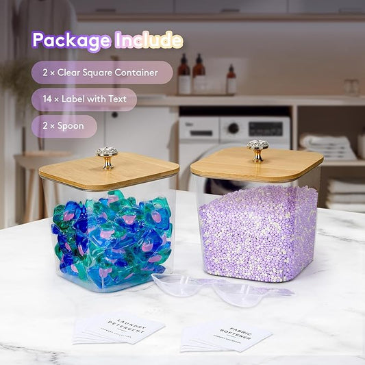 POLRAI 2 Pack Laundry Room Organization Storage Containers 2 Half Gallon Laundry Pod Containers Laundry Detergent Dispenser with Lids and Labels for Laundry Room Organizing