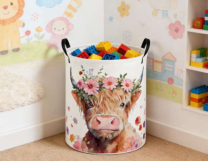 Kids Laundry Basket Cow Hamper for Nursery Farm Hamper Cute Kids Storage Bin Organizer Room Decor for Home(Cattle)