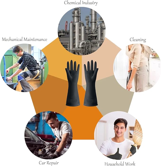 Black Cleaning Rubber gloves, M-L Kitchen Household Dishwashing Latex Gloves, Heavy Duty Chemical Glove