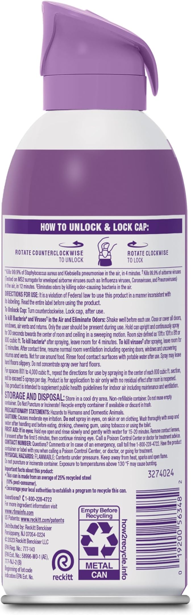 Lysol Air Sanitizer Spray with Bacterial Odor Eliminator for Home & Office, Sanitizing Air Spray, Air Freshener Alternative, Lavender Sky Scent, 10 oz (Pack of 3)