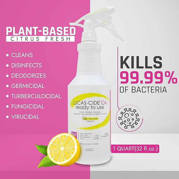 LUCAS-CIDE Ready To Use All Purpose Cleaner - Home Essentials Cleaning Supplies For Everyday Hygiene - Fresh Citrus Scented Disinfecting Spray Bathroom Cleaner, Glass Cleaner, Floor Cleaner, etc.
