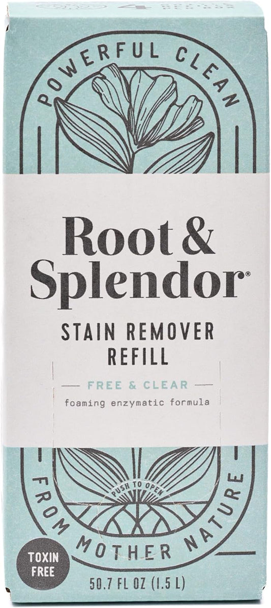 Root & Splendor Non Toxic Stain Remover Refill - Natural Stain Remover for Laundry | Eco Friendly, Plant Based, EWG Verified, Unscented, 1.5 Liter