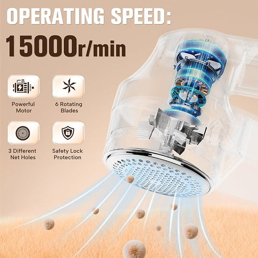 DBC Fabric Shaver with 15000r/Min Powerful Motor, LED Display, 3-Speeds, 6-Leaf Blades, Large Shaving Head Lint Remover for Clothes, Lint Ball, Furniture, Fuzz - Blue & White