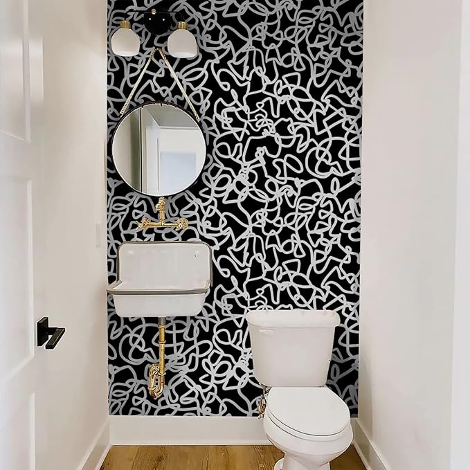 Ismoon 17.3"x197" Peel and Stick Wallpaper Black and White Contact Paper Black Modern Striped Removable Self-Adhesive Wall Paper Renter Friendly Wallpaper for Bathroom Bedroom Cabinets Decor Vinyl
