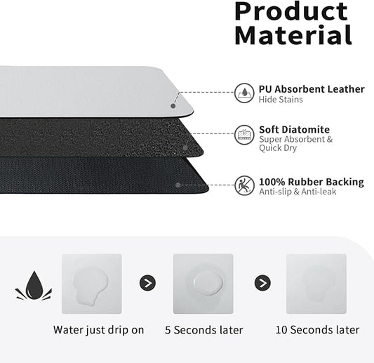 HotLive Dish Drying Mat for Kitchen Counter, Heat Resistant Drainer Mats with Non-slip Rubber Backed, Hide Stain Kitchen Super Absorbent Draining Mat, Easy to Clean Dish Rack Pad, Light Grey 18"x32"