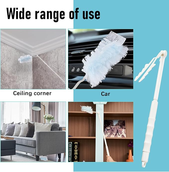 Colingmill 12 Pcs 3 ft Replacement Handles Compatible with Duster Refills, Extendable Long Extended Handle Only, Adjustable Length for Ceiling Fans, Blinds, Shelves, Windows (White)
