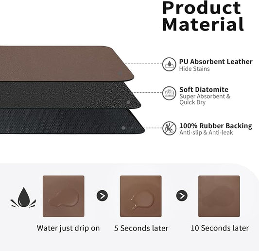 HotLive Dish Drying Mat for Kitchen Counter, Heat Resistant Drainer Mats with Non-slip Rubber Backed, Hide Stain Kitchen Super Absorbent Draining Mat, Easy to Clean Dish Rack Pad, Brown 16"x18"
