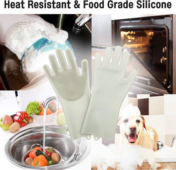Silicone Magic Gloves: Ultimate Cleaning Gloves for Dishwashing, Kitchen, Pet, and Car - Heat & Cold Resistant, Non-Slip, Reusable - Eco-Friendly Scrubbing Gloves for Household Cleaning Food Grade