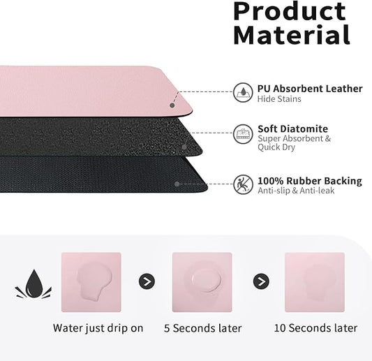 HotLive Dish Drying Mat for Kitchen Counter, Heat Resistant Drainer Mats with Non-slip Rubber Backed, Hide Stain Kitchen Super Absorbent Draining Mat, Easy to Clean Dish Rack Pad, Pink 18"x24"