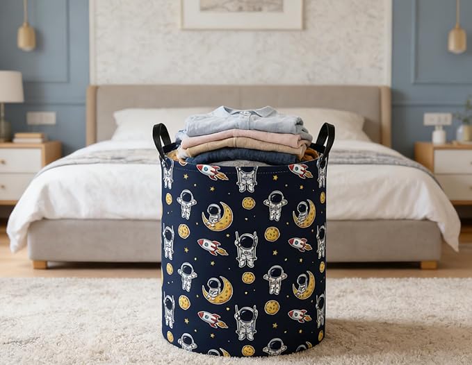 Kids Laundry Basket Space Hamper for Nursery Boys Hamper Cute Kids Storage Bin Room Decor for Home(Astronaut)
