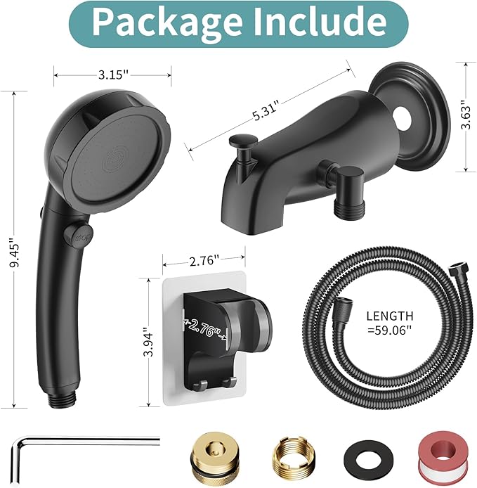 Bathtub Faucet with Handheld Sprayer, Shower Attachment for Tub Faucet, All Metal Bath Tub Spout with Shower Diverter, High Pressure 3+1 Settings Hand Held Showerhand (Matte Black)