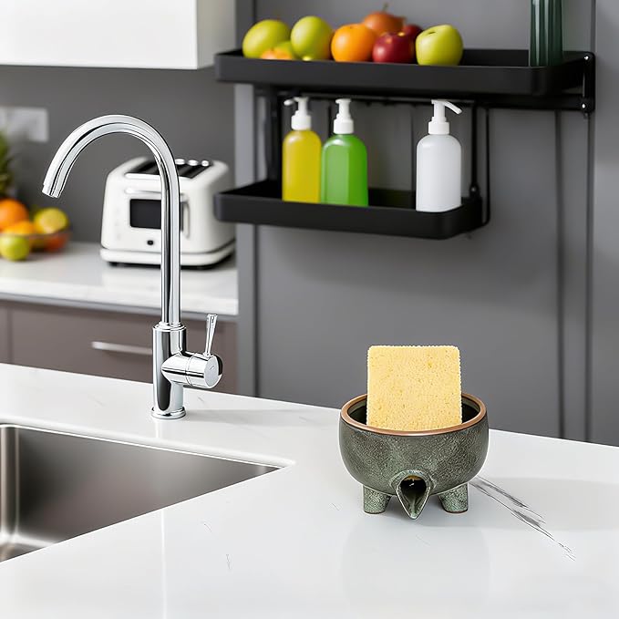 Soap Dish with Drainage,Ceramic Self Draining bar Soap Holder for Shower,Bathroom,Sink,Kitchen and Countertop,Keeps Bars Dry& Lasts Longer,Avocado Green