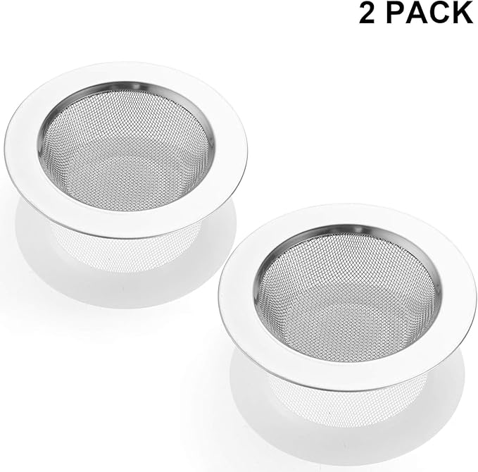 LASSHSWA 2 PCS Kitchen Sink Strainer Stainless Steel, Kitchen Sink Drain Strainer, Sink Strainers with Large Wide Rim 4.5" Diameter for Kitchen Sinks