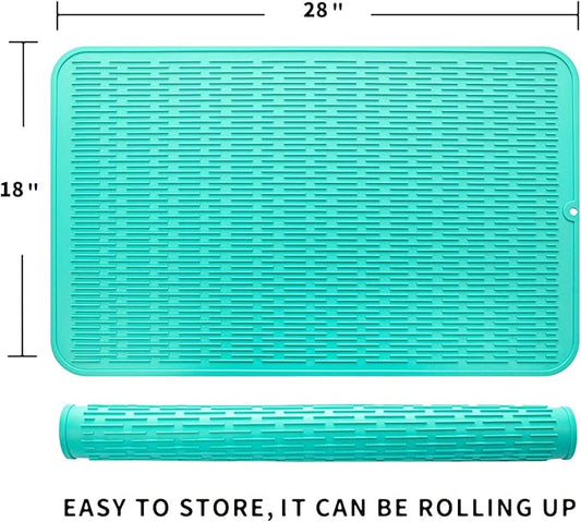 MicoYang Silicone Dish Drying Mat for Multiple Usage,Easy clean,Eco-friendly,Heat-resistant Silicone Mat for Kitchen Counter or Sink,Refrigerator or Drawer Liner Mint 3XL 28 inches x 18 inches