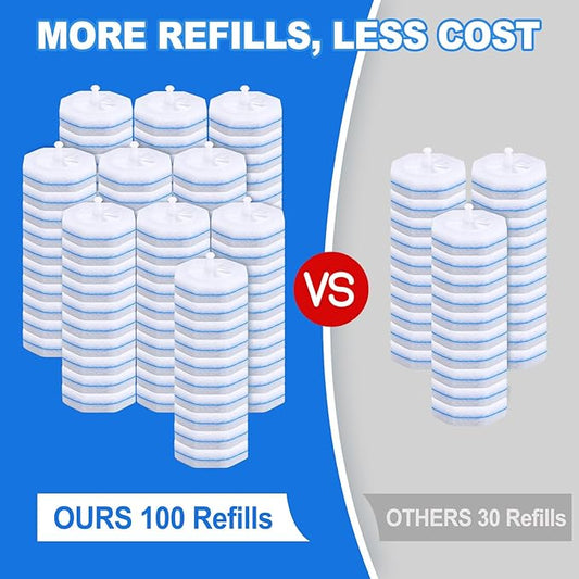 100 Count Disposable Toilet Brush,Toilet Cleaner Wand Refills Compatible with Most Toilet Brushes- No Falling Apart, Fresh Fragrance,4X Cleaning Power,Bathroom Cleaning.