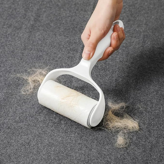 Flat Surface Lint Roller for Pet Hair Extra Sticky Lint Remover for Couch Clothes Furniture Pool Table Felt Lint Roller T Handle with 4 Sticky Rolls (Daisy White)