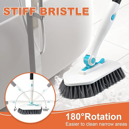 Long Handled Scrub Brush for Shower,3-in-1 Cleaning Brushes with 3 Different Function Cleaning Heads Brush for Shower Cleaning Bathroom Kitchen Walls Tub Tile (White)
