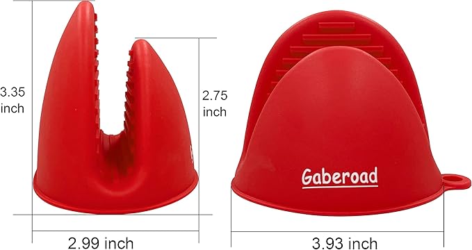 Thickened Mini Silicone Oven Mitts Heat Resistant, Rubber Oven Mitt Gloves, Finger Pinch Grips, Pot Holder, Silicone Potholder for Kitchen Cooking & Baking 1 Pair, Red